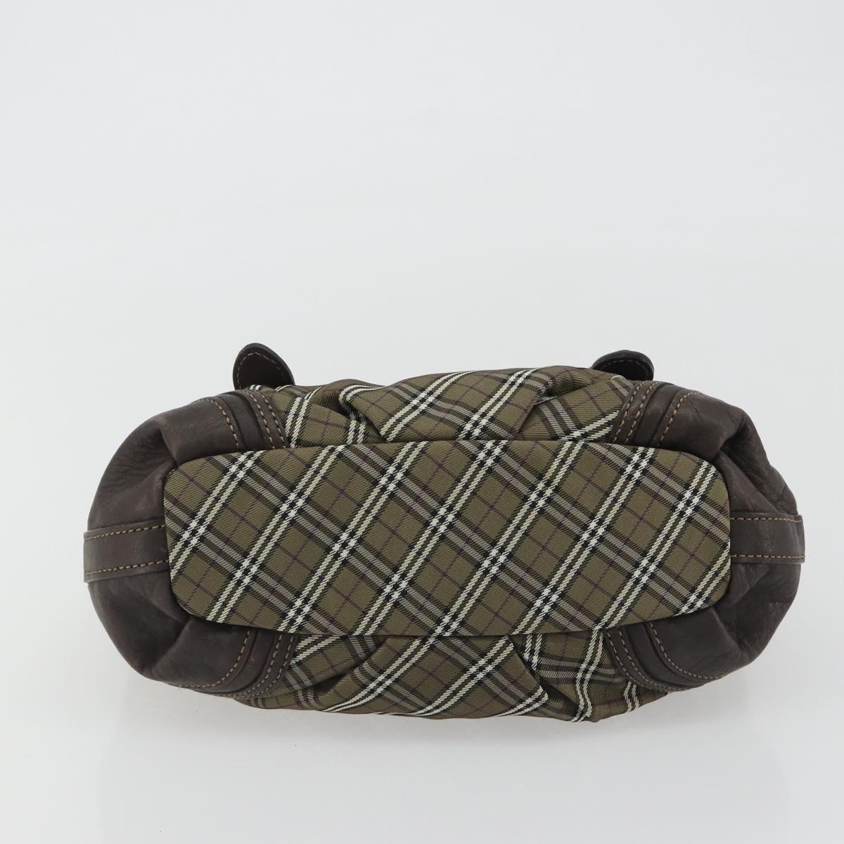 BURBERRY Nova Check Blue Label Hand Bag Canvas Green Gold Auth 190918A