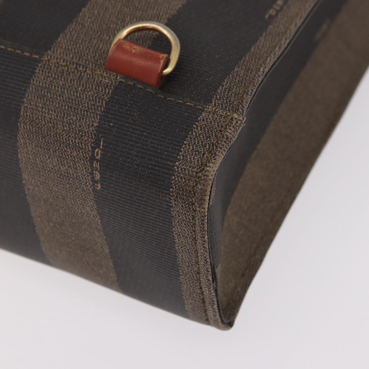 FENDI Pecan Canvas Hand Bag PVC Brown Black Auth 190920