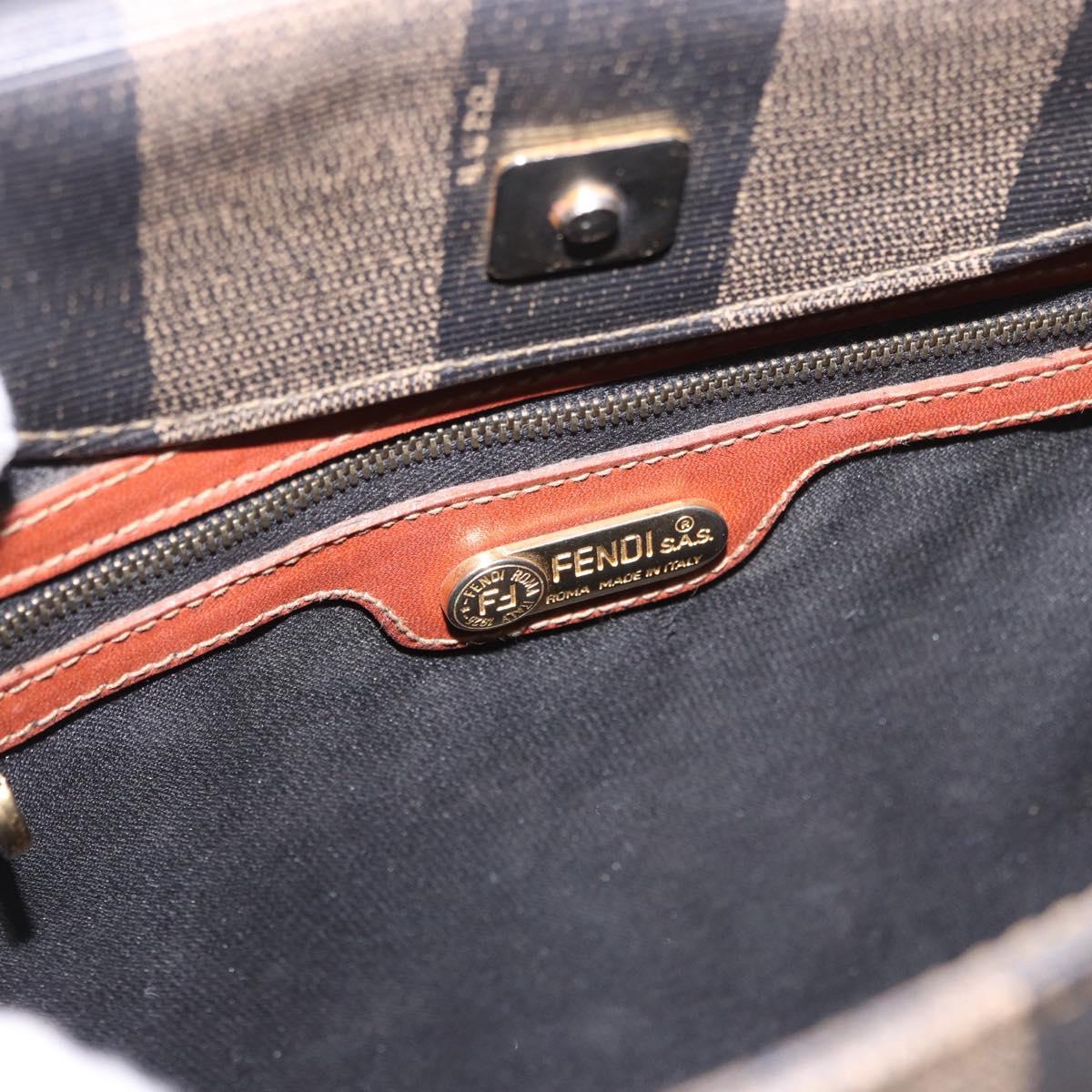 FENDI Pecan Canvas Hand Bag PVC Brown Black Auth 190920