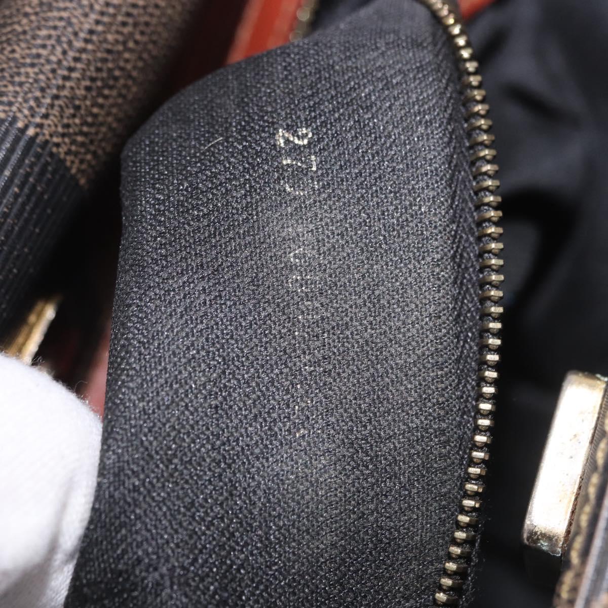 FENDI Pecan Canvas Hand Bag PVC Brown Black Auth 190920