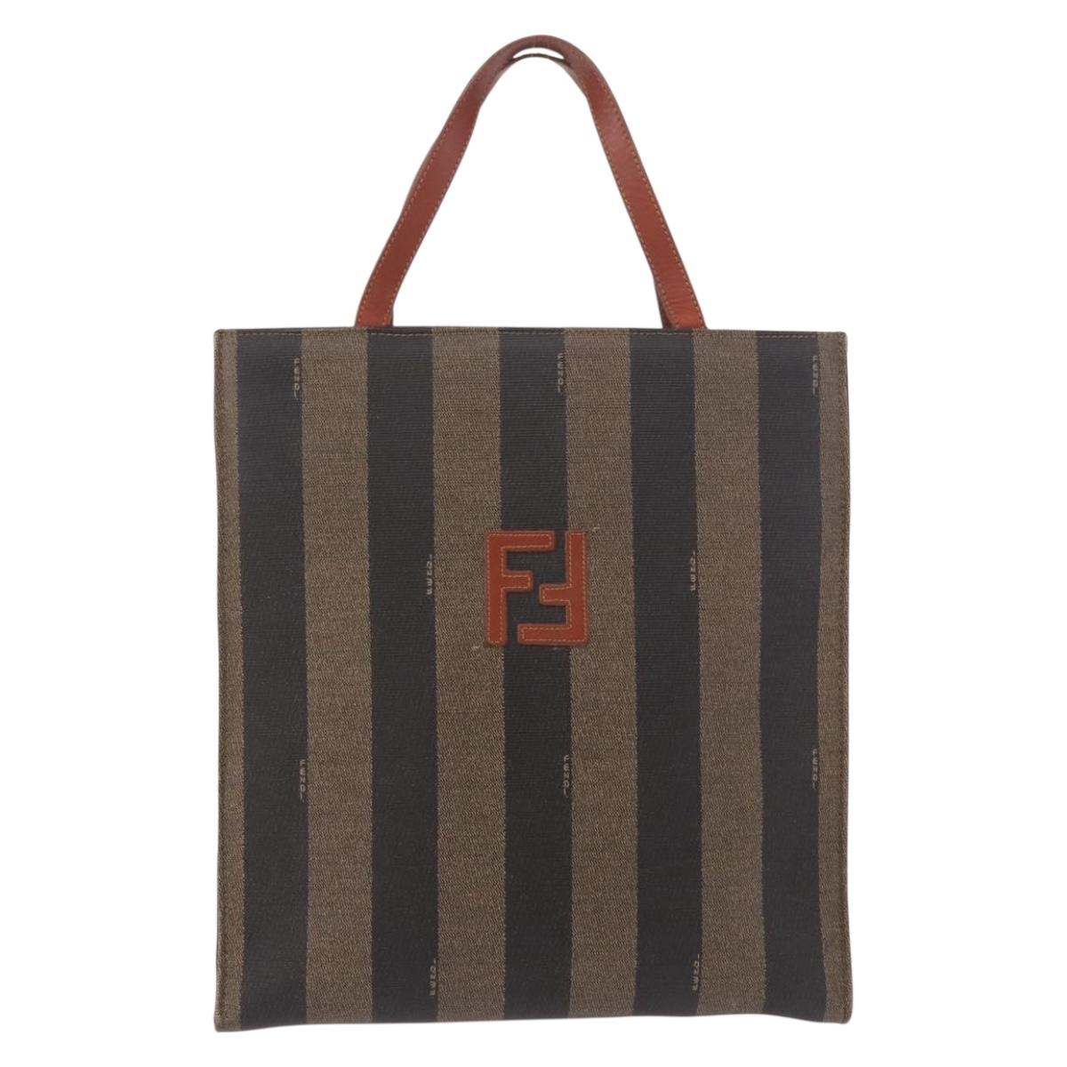 FENDI Pecan Canvas Hand Bag PVC Brown Black Auth 190920