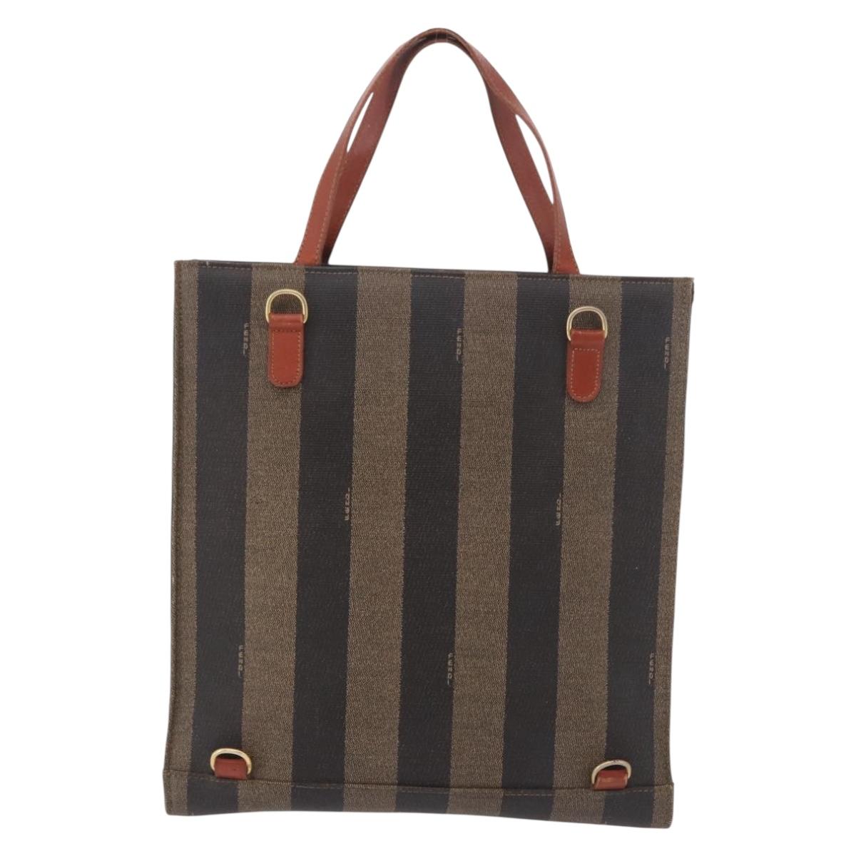 FENDI Pecan Canvas Hand Bag PVC Brown Black Auth 190920