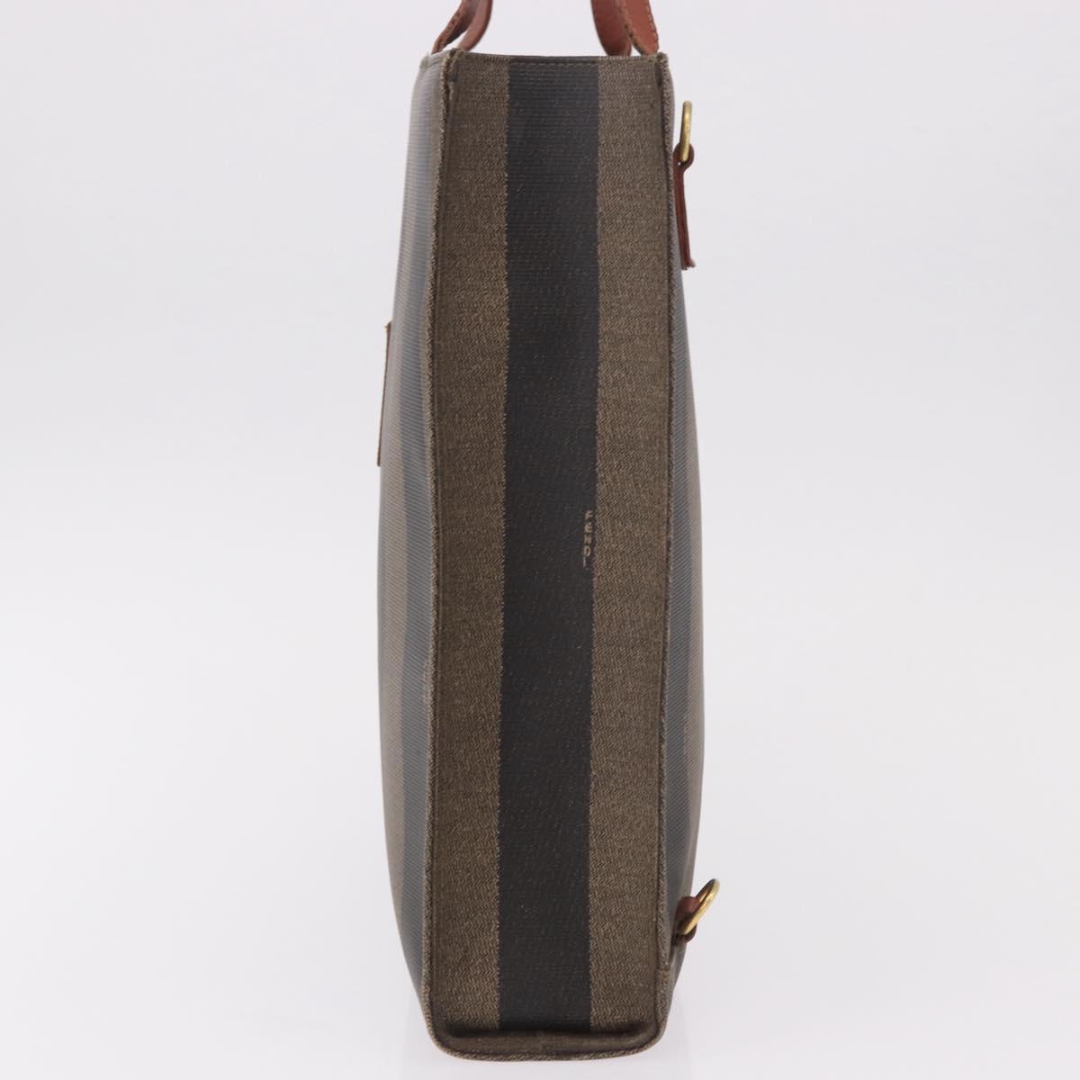 FENDI Pecan Canvas Hand Bag PVC Brown Black Auth 190920