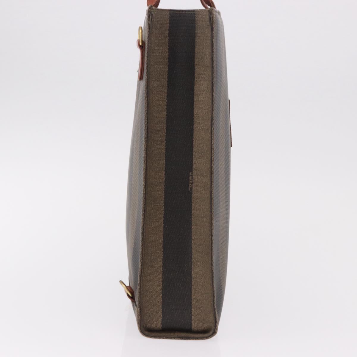 FENDI Pecan Canvas Hand Bag PVC Brown Black Auth 190920