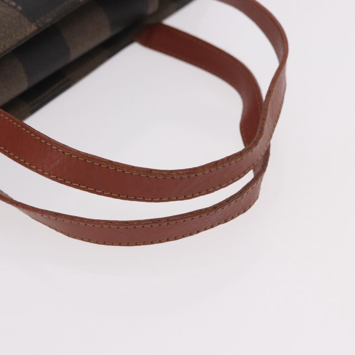FENDI Pecan Canvas Hand Bag PVC Brown Black Auth 190920