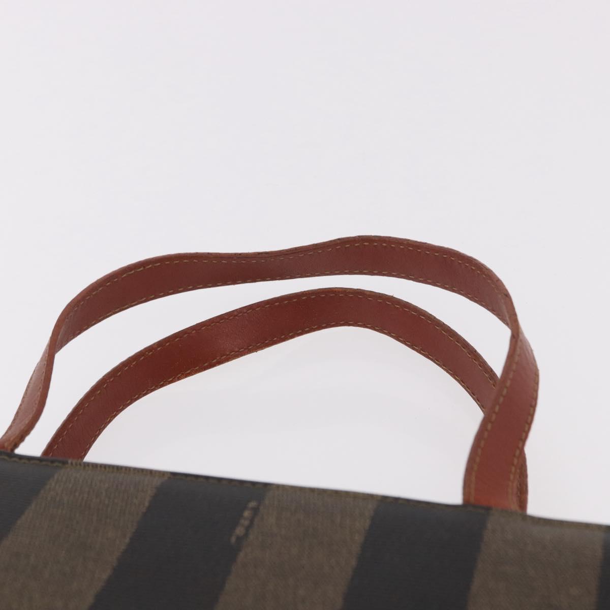 FENDI Pecan Canvas Hand Bag PVC Brown Black Auth 190920