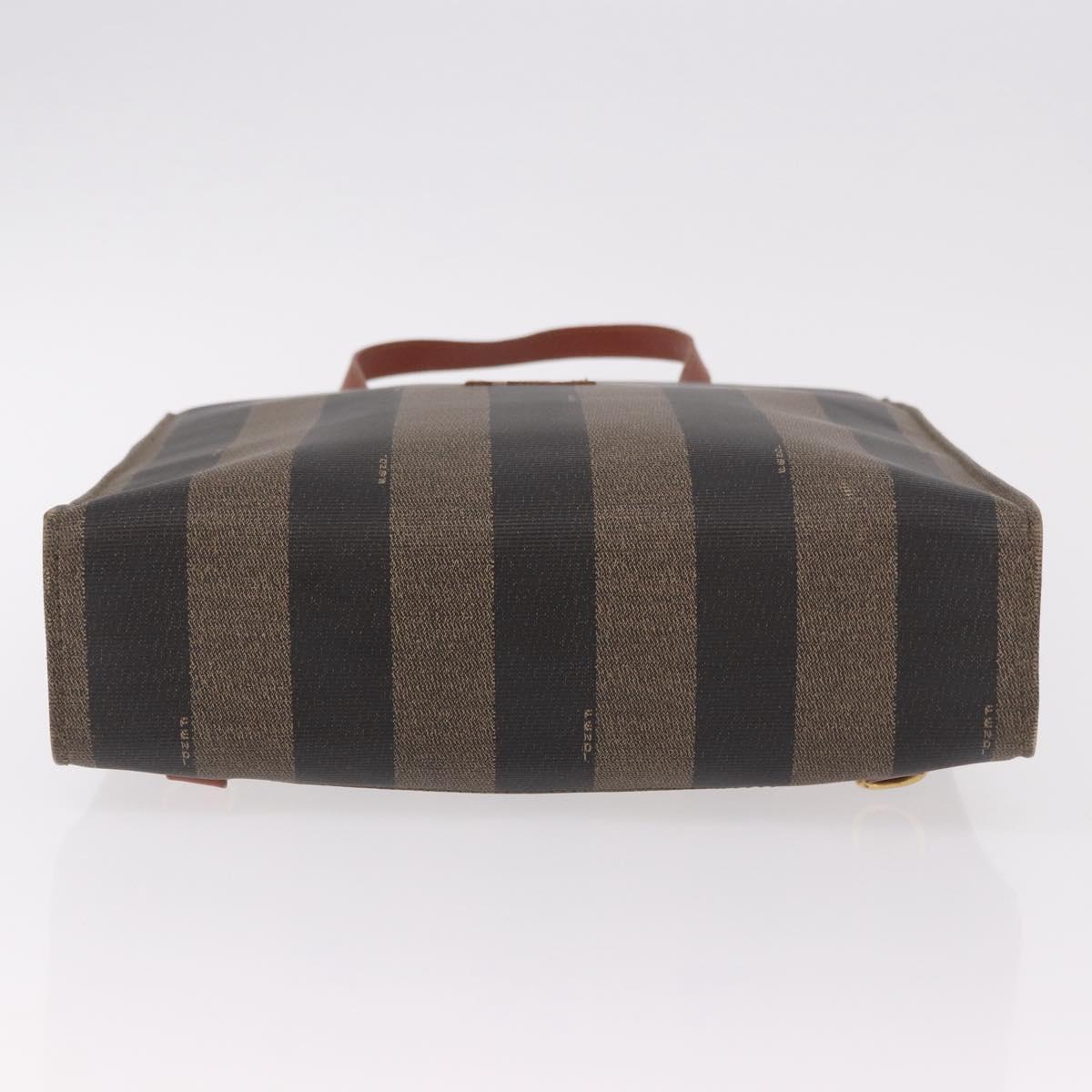 FENDI Pecan Canvas Hand Bag PVC Brown Black Auth 190920