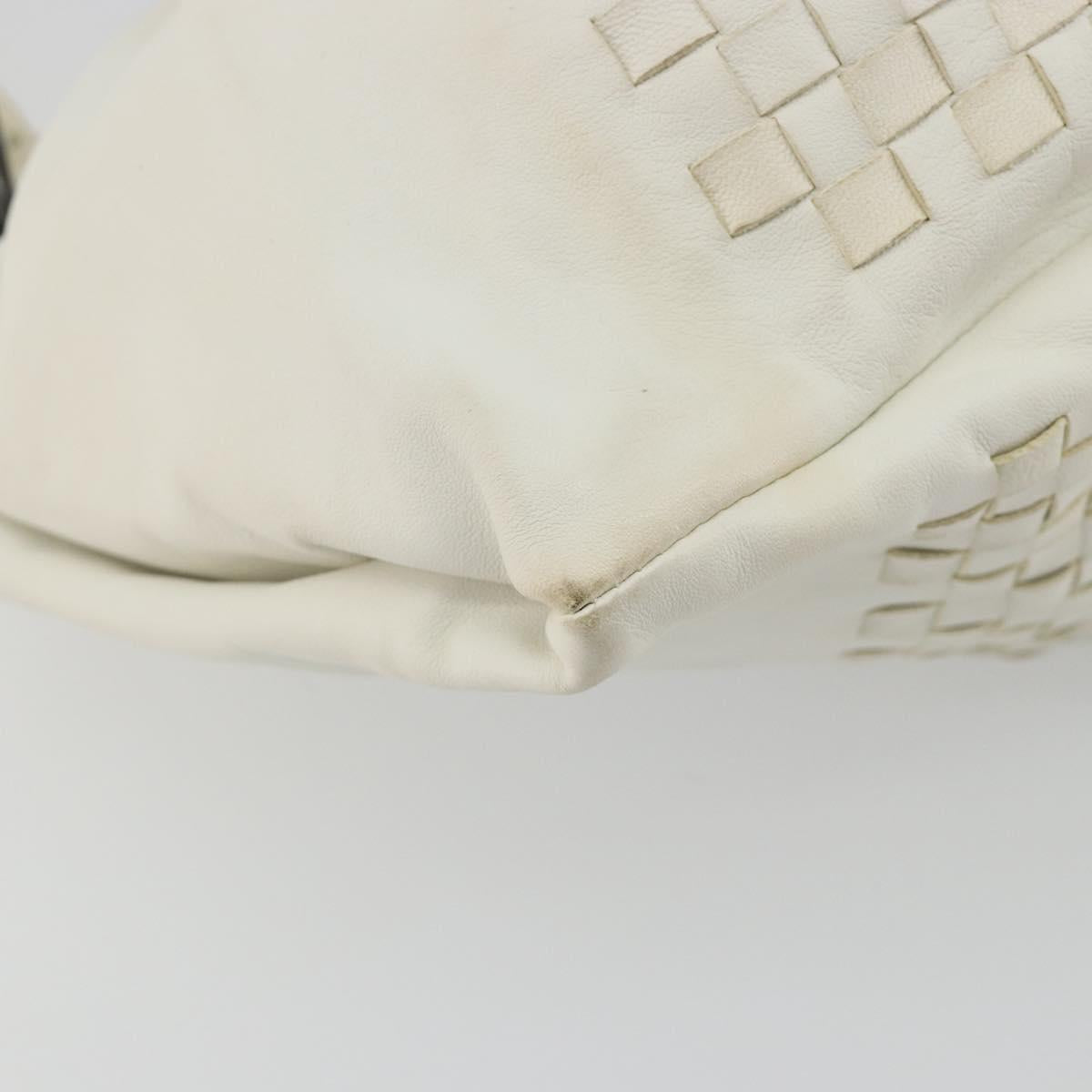 BOTTEGA VENETA INTRECCIATO Shoulder Bag Leather White Gold Auth 190921