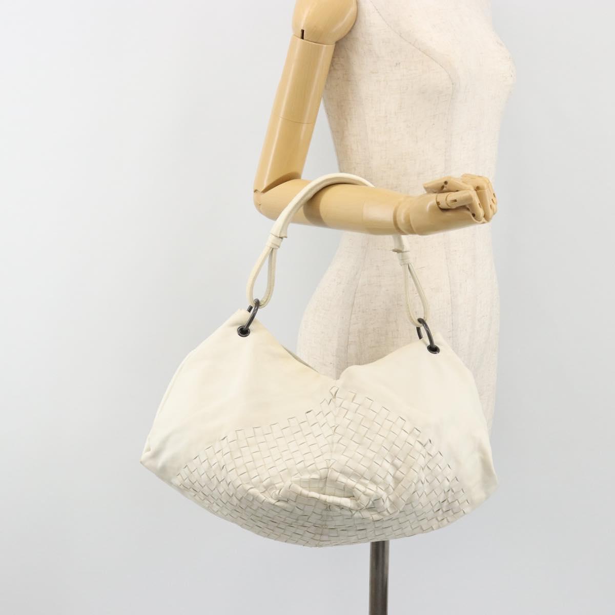 BOTTEGA VENETA INTRECCIATO Shoulder Bag Leather White Gold Auth 190921