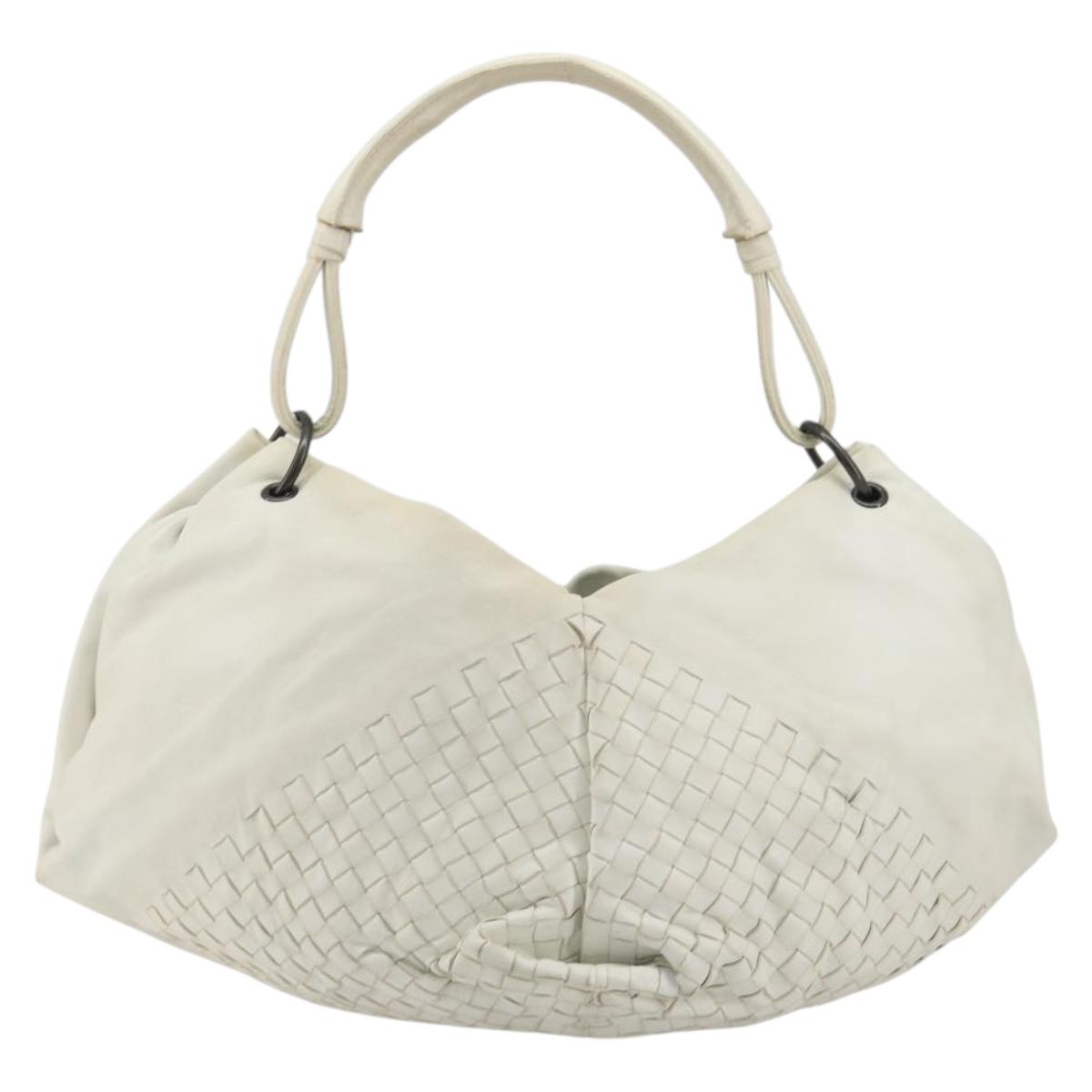 BOTTEGA VENETA INTRECCIATO Shoulder Bag Leather White Gold Auth 190921