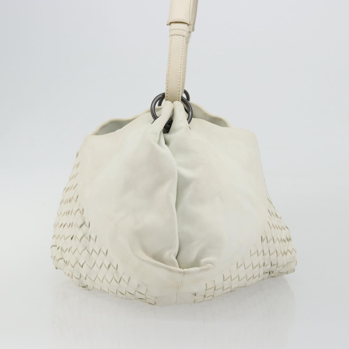 BOTTEGA VENETA INTRECCIATO Shoulder Bag Leather White Gold Auth 190921