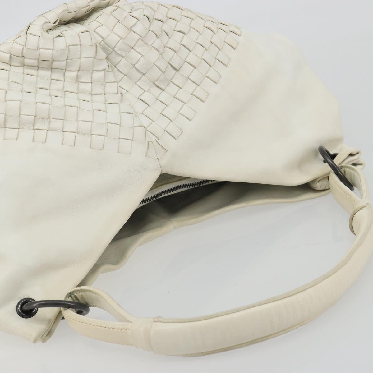 BOTTEGA VENETA INTRECCIATO Shoulder Bag Leather White Gold Auth 190921