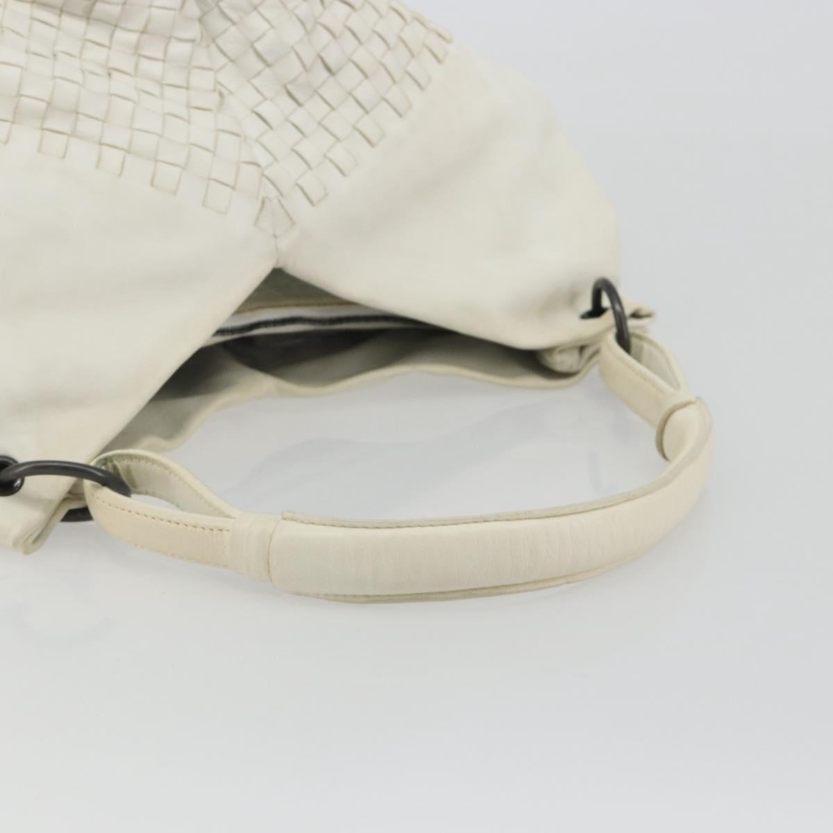 BOTTEGA VENETA INTRECCIATO Shoulder Bag Leather White Gold Auth 190921