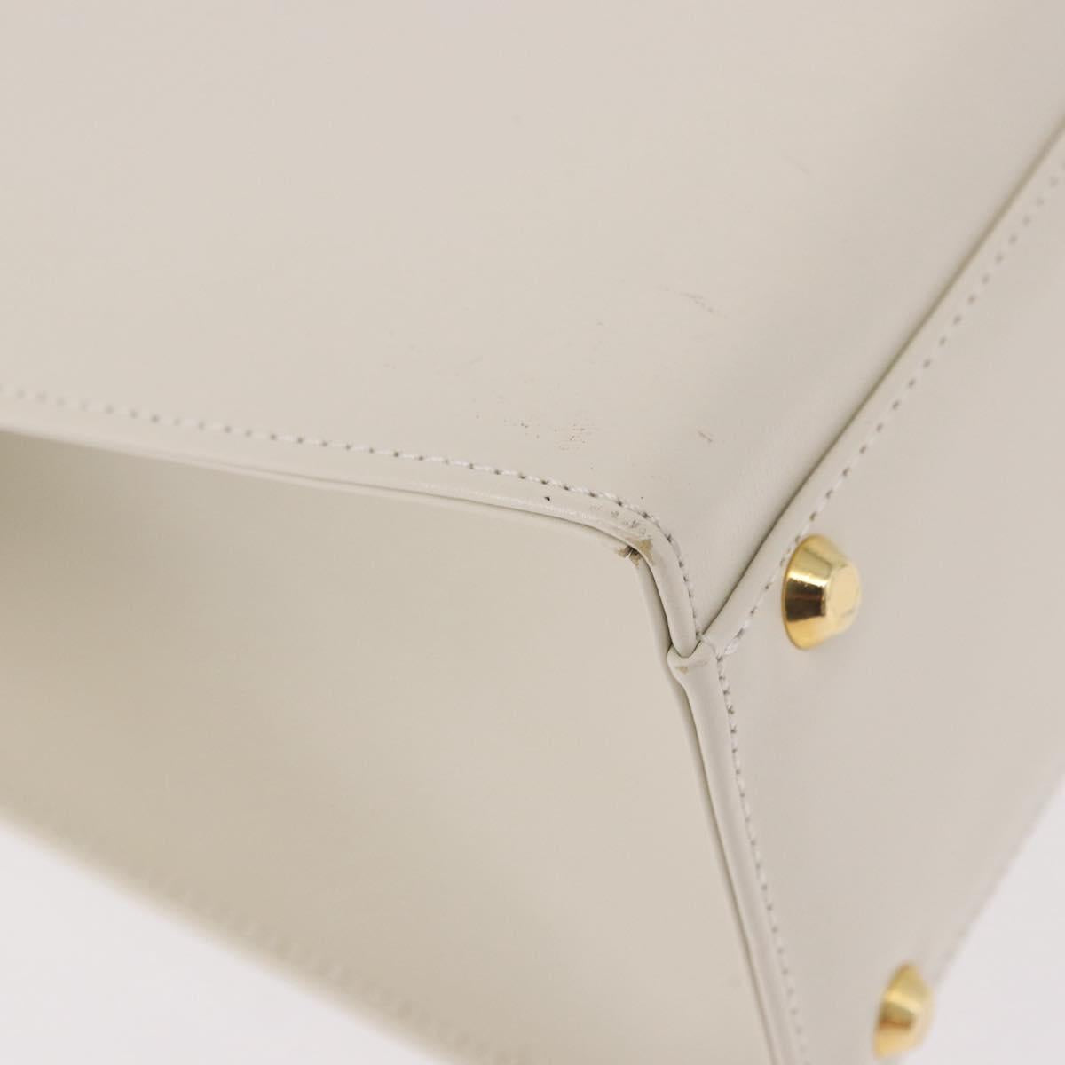 SAINT LAURENT Hand Bag Leather White Gold Auth 190922