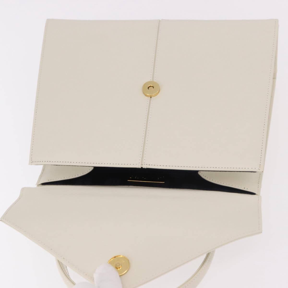 SAINT LAURENT Hand Bag Leather White Gold Auth 190922