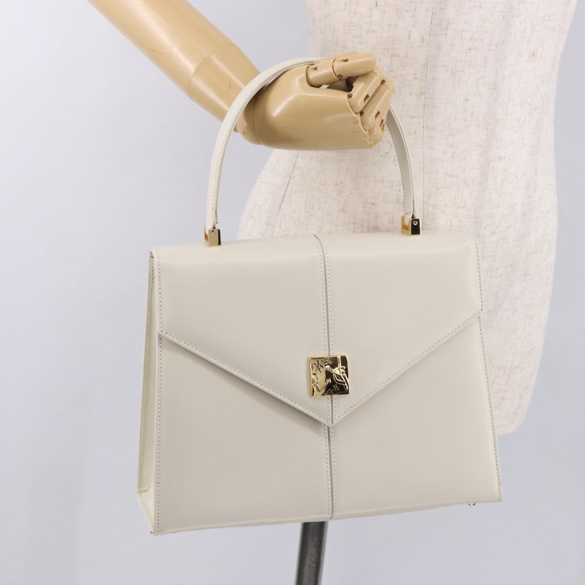 SAINT LAURENT Hand Bag Leather White Gold Auth 190922
