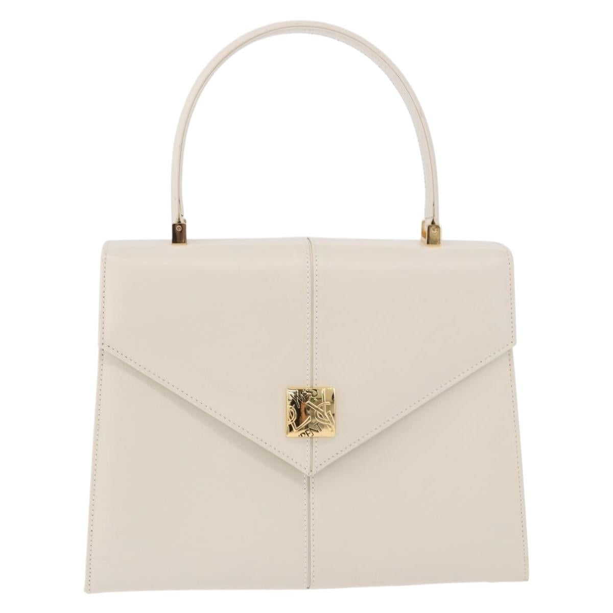 SAINT LAURENT Hand Bag Leather White Gold Auth 190922