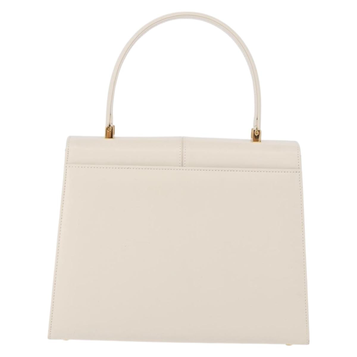 SAINT LAURENT Hand Bag Leather White Gold Auth 190922