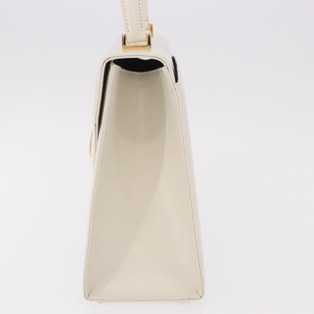 SAINT LAURENT Hand Bag Leather White Gold Auth 190922