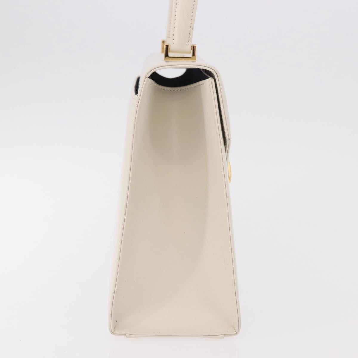 SAINT LAURENT Hand Bag Leather White Gold Auth 190922