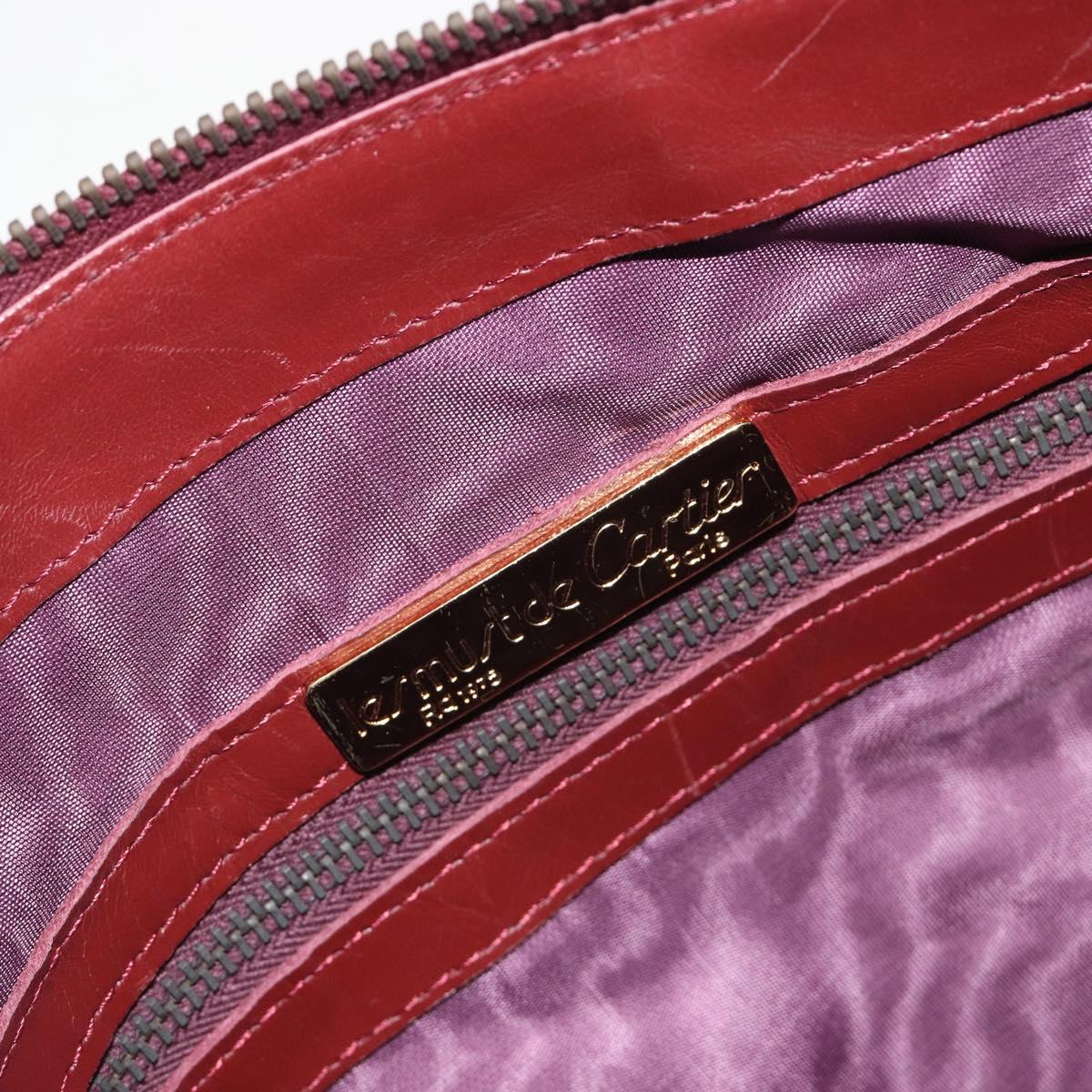 CARTIER Must Line Boston Bag Leather Bordeaux Gold Auth 190924