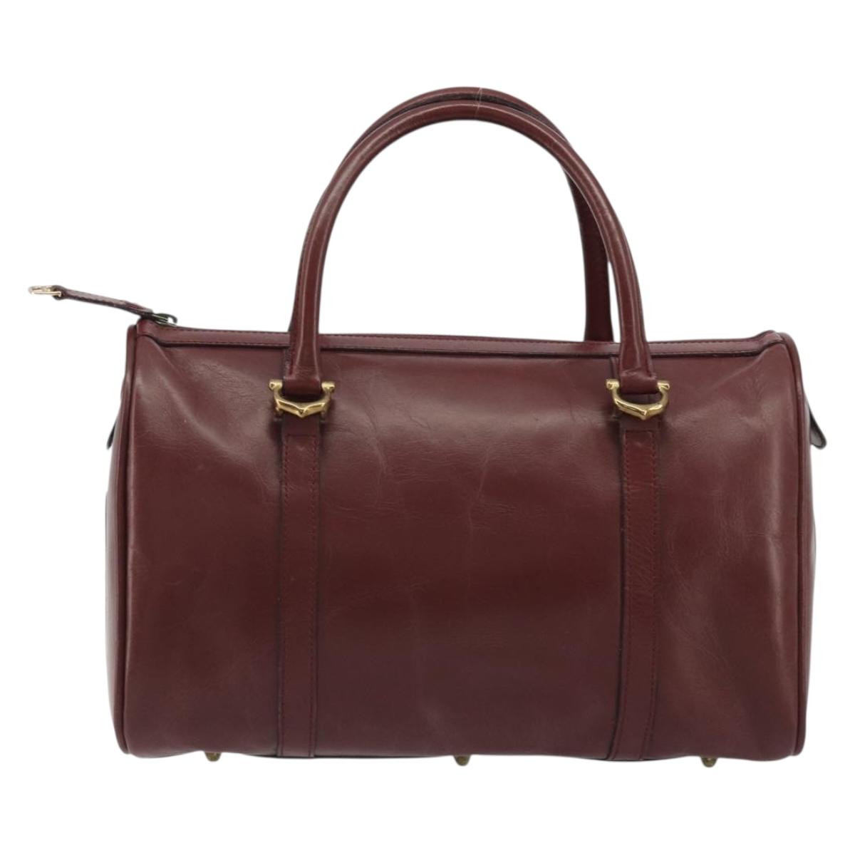 CARTIER Must Line Boston Bag Leather Bordeaux Gold Auth 190924