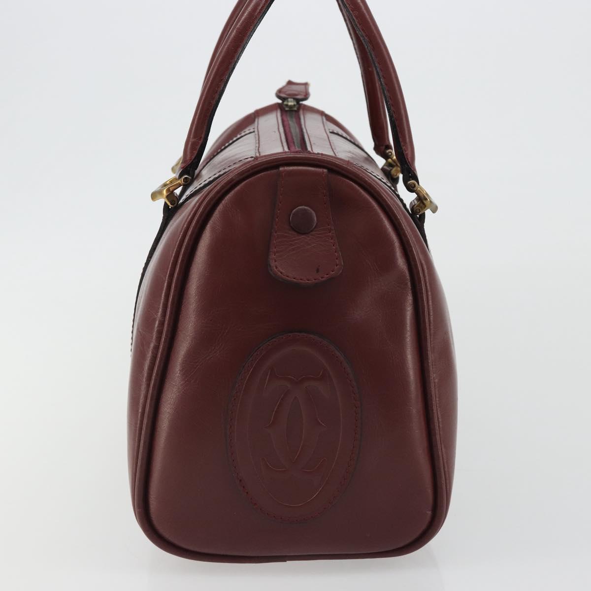 CARTIER Must Line Boston Bag Leather Bordeaux Gold Auth 190924