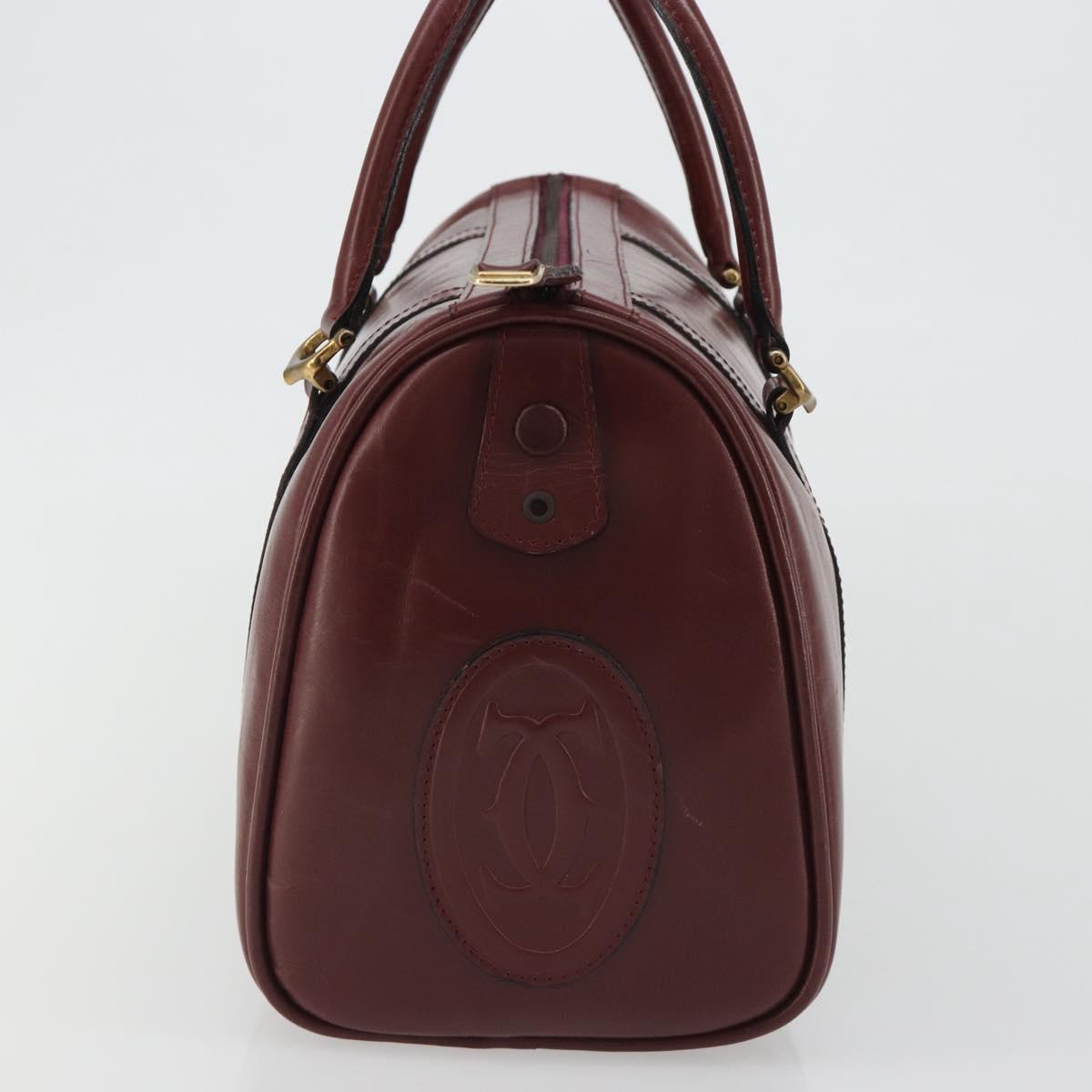CARTIER Must Line Boston Bag Leather Bordeaux Gold Auth 190924