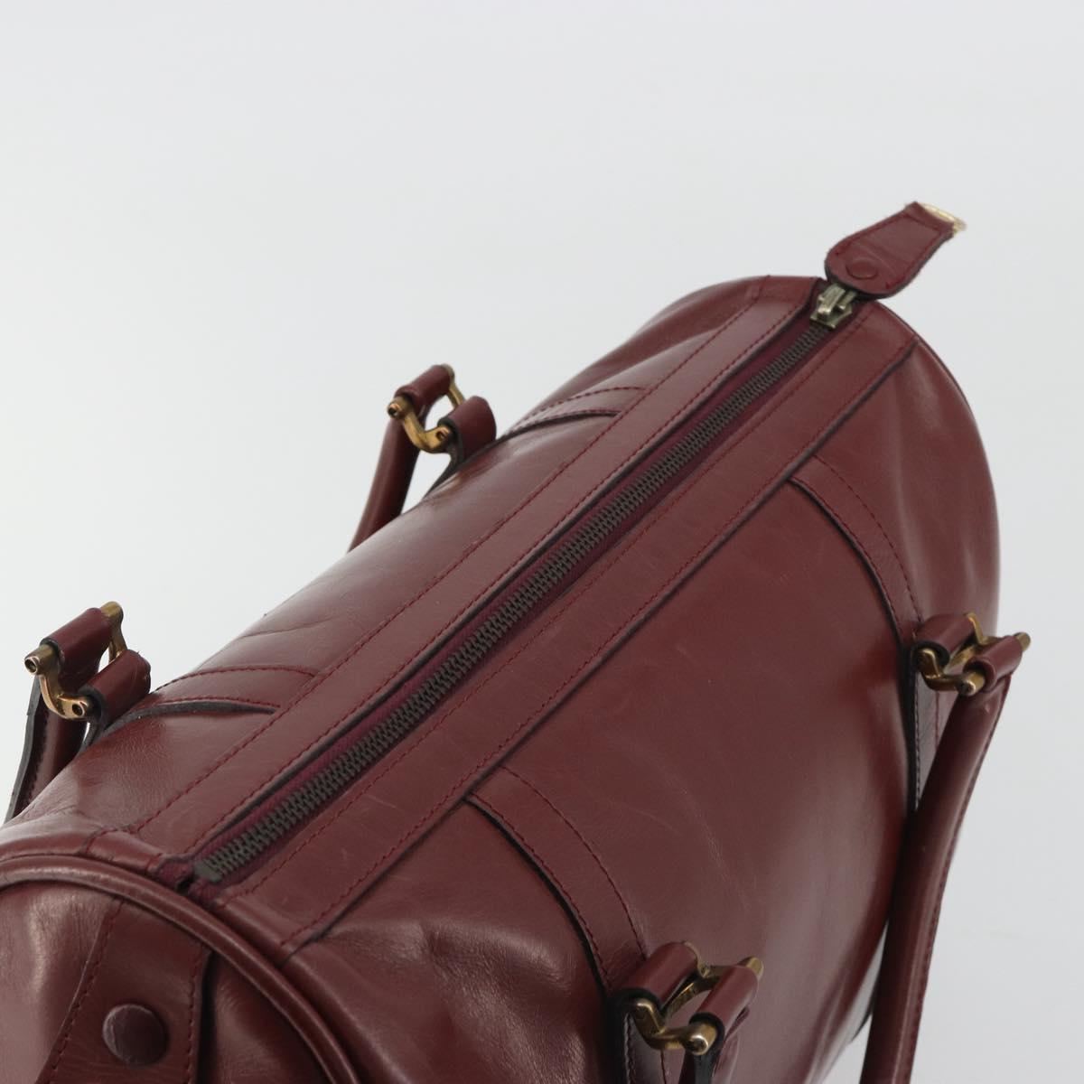 CARTIER Must Line Boston Bag Leather Bordeaux Gold Auth 190924