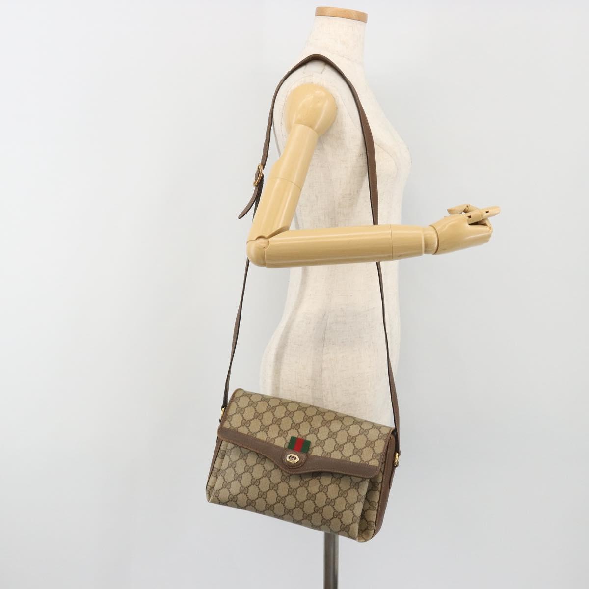 GUCCI GG Supreme Web Sherry Line Bag PVC Beige Gold 904 02 084 Auth 190926