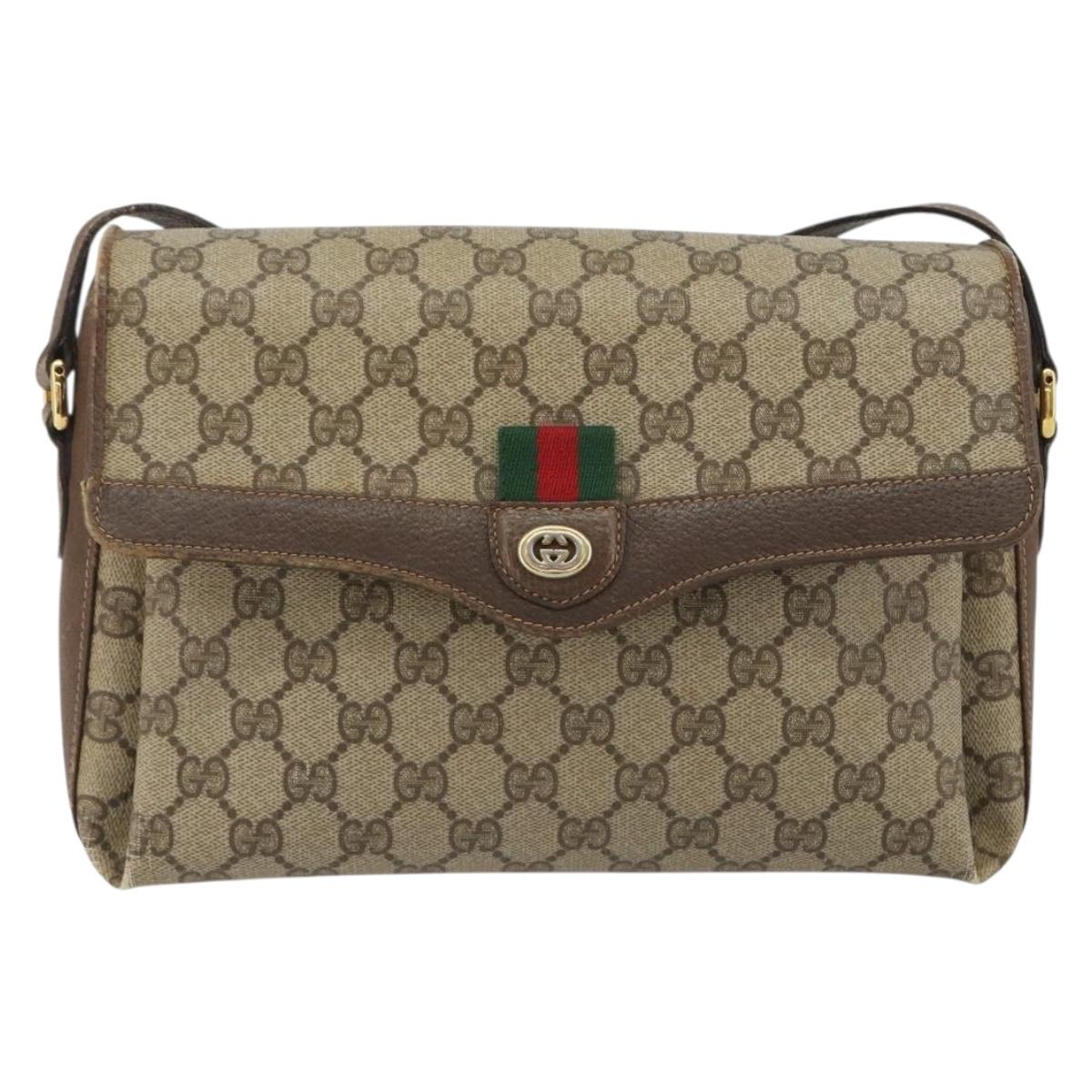 GUCCI GG Supreme Web Sherry Line Bag PVC Beige Gold 904 02 084 Auth 190926