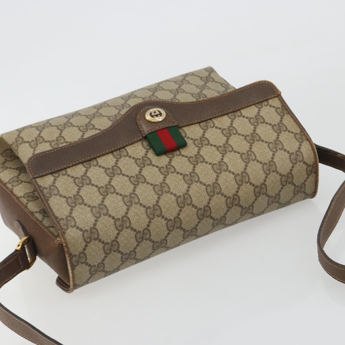 GUCCI GG Supreme Web Sherry Line Bag PVC Beige Gold 904 02 084 Auth 190926