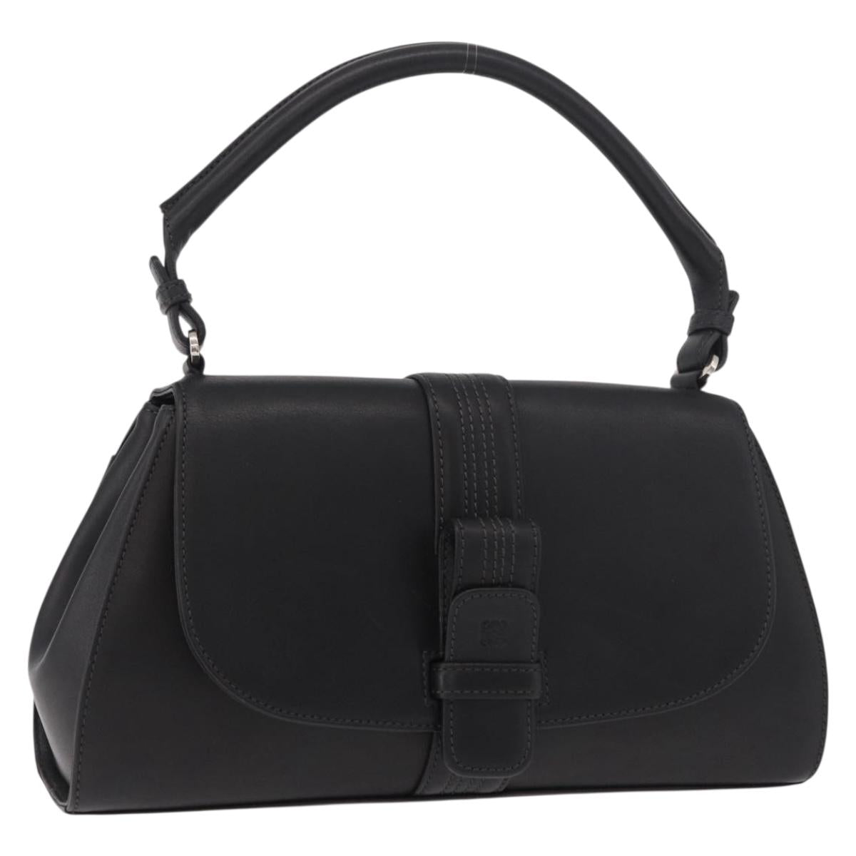 LOEWE Anagram Hand Bag Leather Black Silver Auth 190928A