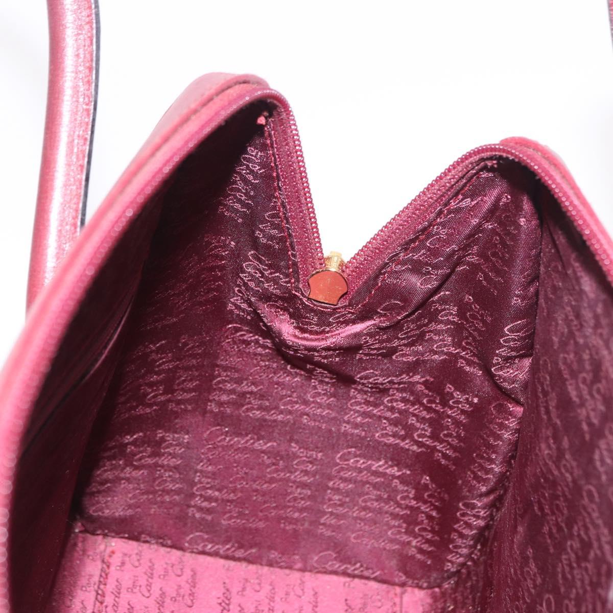 CARTIER Must Line Hand Bag Leather Bordeaux Gold Auth 190929
