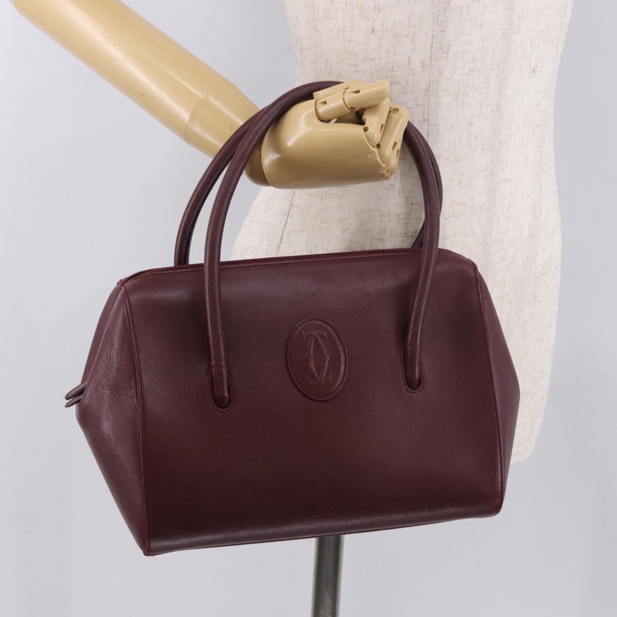 CARTIER Must Line Hand Bag Leather Bordeaux Gold Auth 190929
