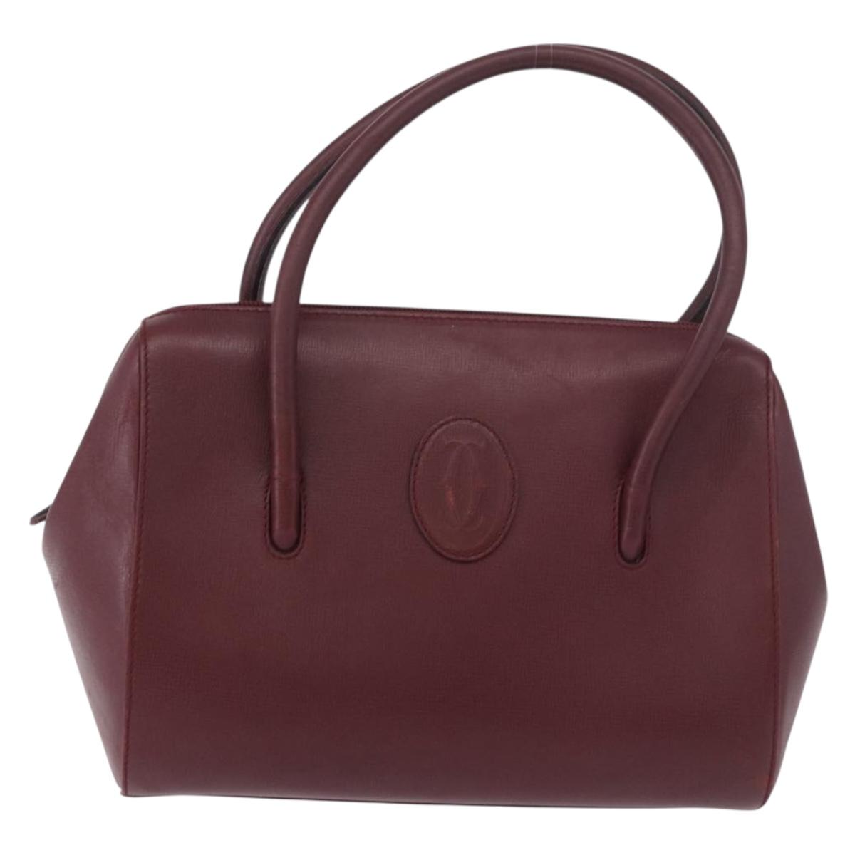 CARTIER Must Line Hand Bag Leather Bordeaux Gold Auth 190929