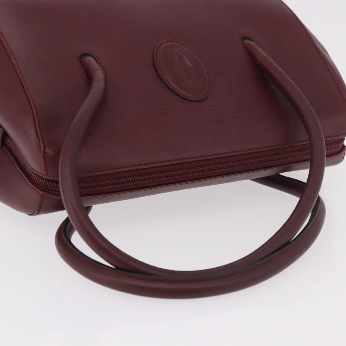 CARTIER Must Line Hand Bag Leather Bordeaux Gold Auth 190929