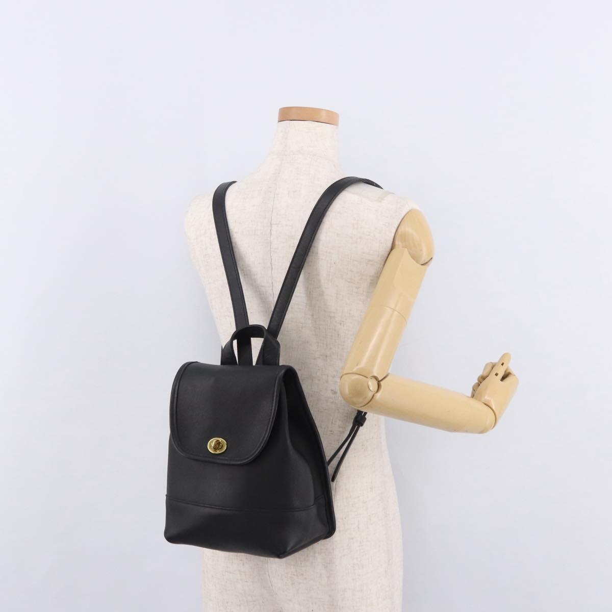 Coach Backpack Leather Black Gold Auth 190933A