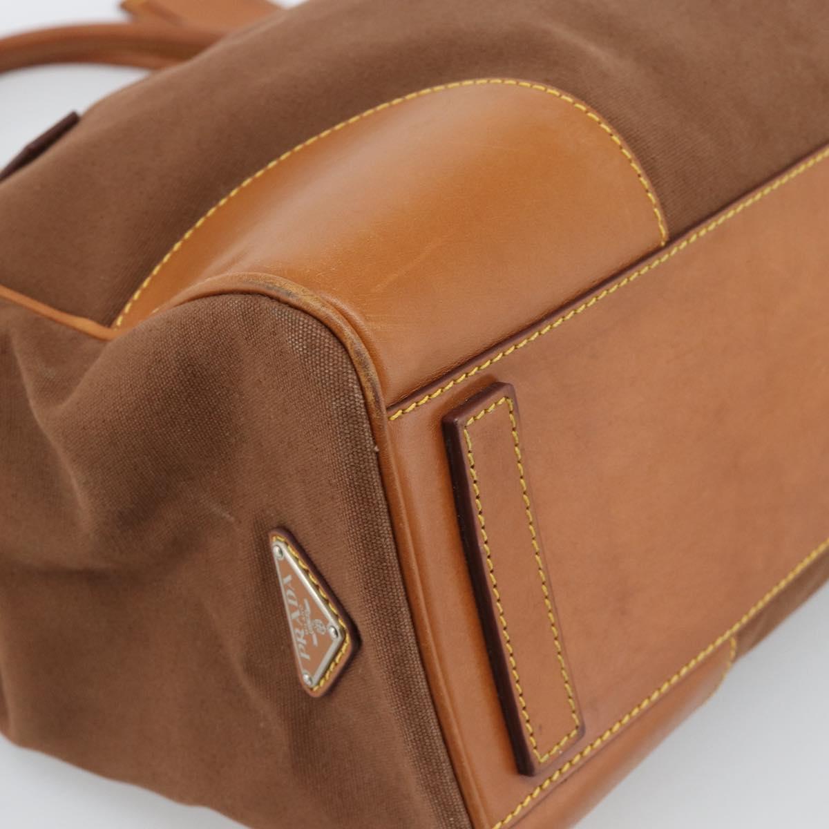 PRADA Boston Bag Canvas Brown Silver Auth 190935A