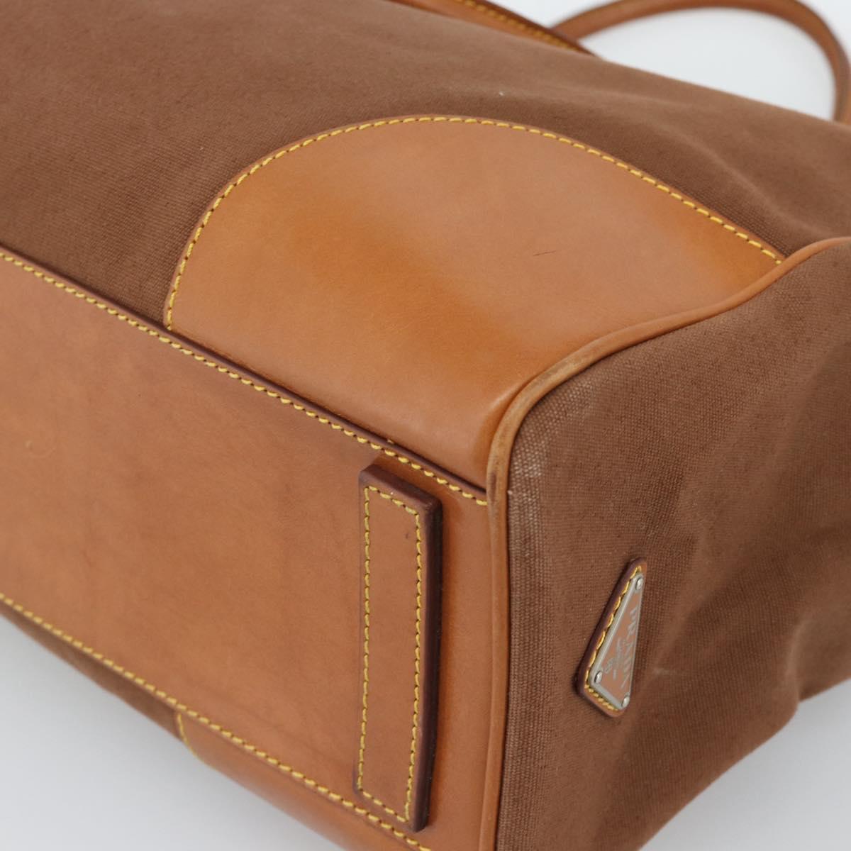 PRADA Boston Bag Canvas Brown Silver Auth 190935A