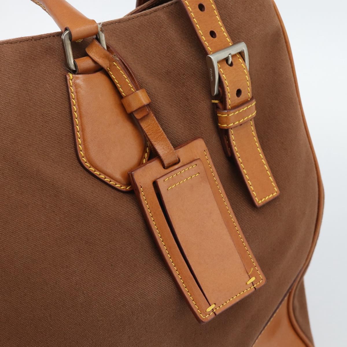 PRADA Boston Bag Canvas Brown Silver Auth 190935A