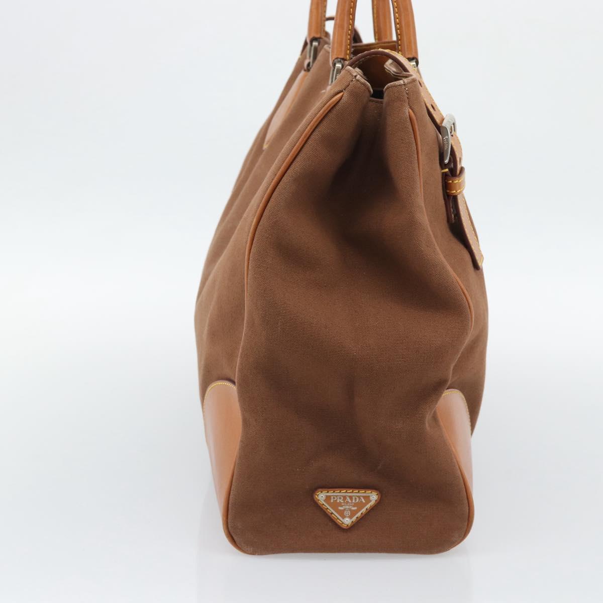 PRADA Boston Bag Canvas Brown Silver Auth 190935A