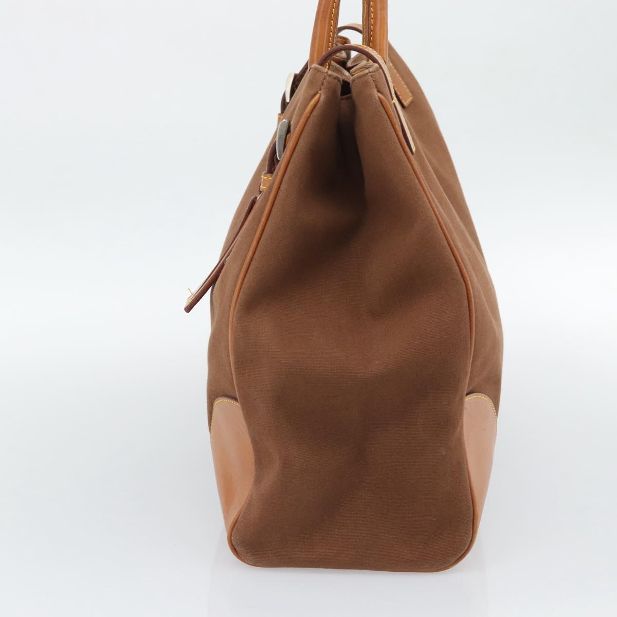 PRADA Boston Bag Canvas Brown Silver Auth 190935A