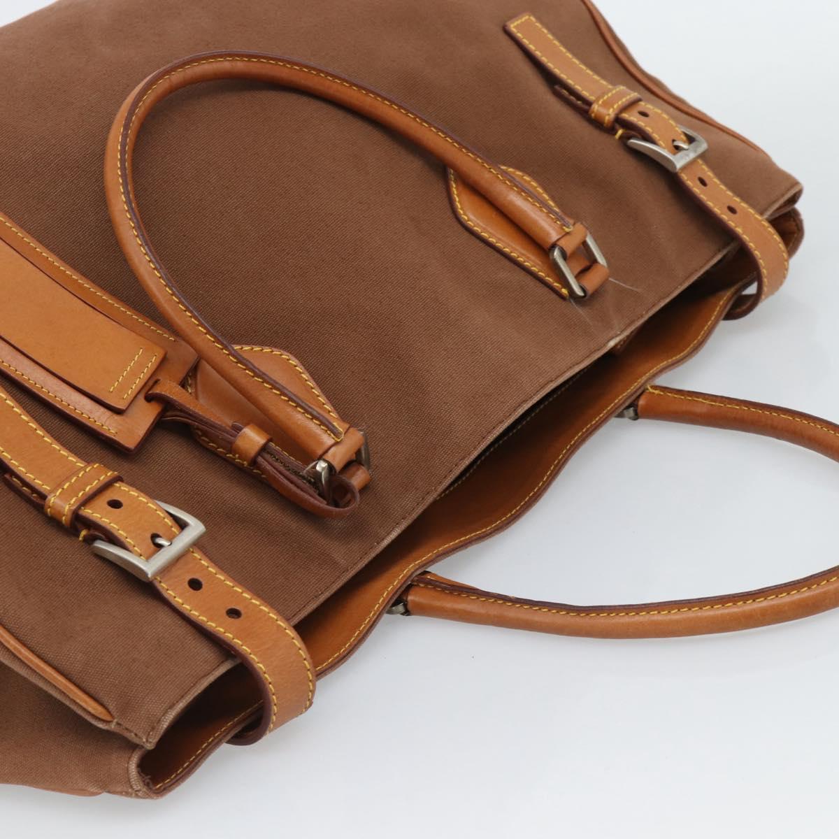 PRADA Boston Bag Canvas Brown Silver Auth 190935A