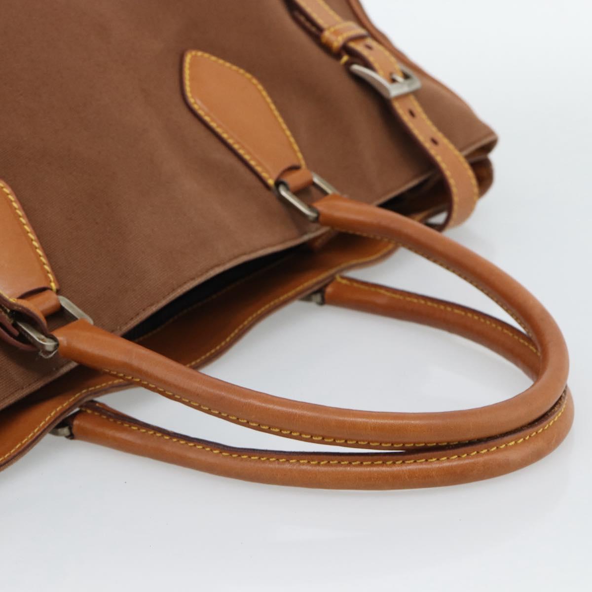 PRADA Boston Bag Canvas Brown Silver Auth 190935A