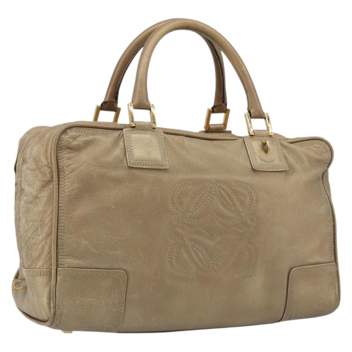 LOEWE Anagram Amazona 36 Hand Bag Leather Gold Auth 190941