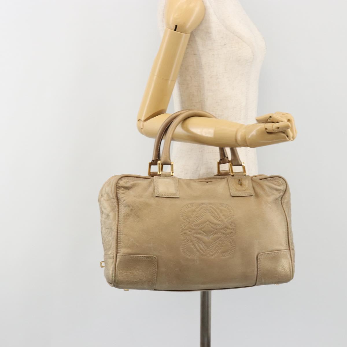 LOEWE Anagram Amazona 36 Hand Bag Leather Gold Auth 190941