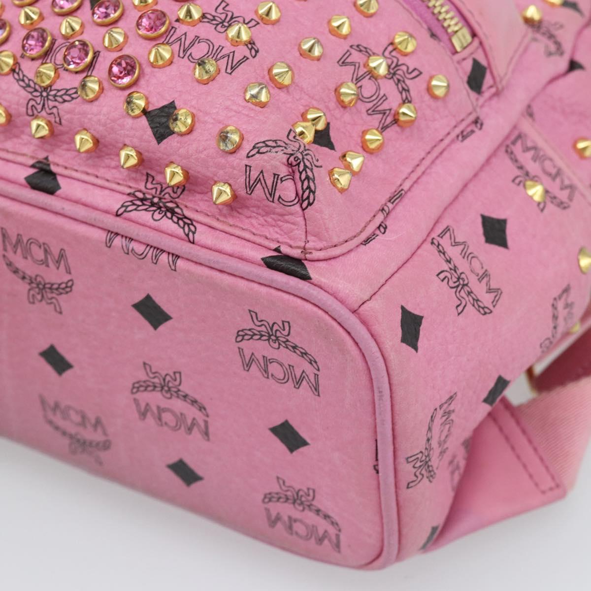 MCM Vicetos Logogram Studs Backpack Leather Pink Gold Auth 190946