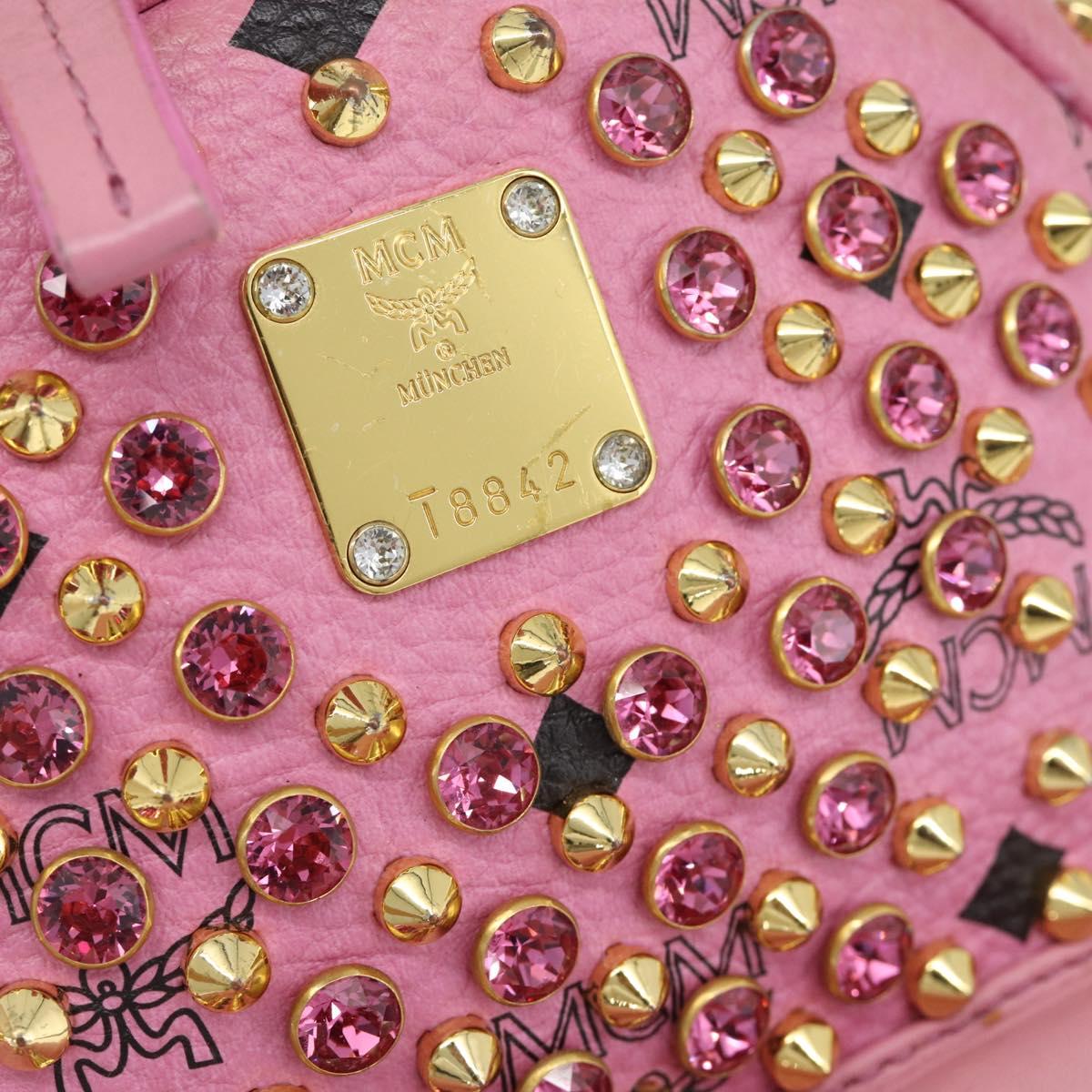 MCM Vicetos Logogram Studs Backpack Leather Pink Gold Auth 190946