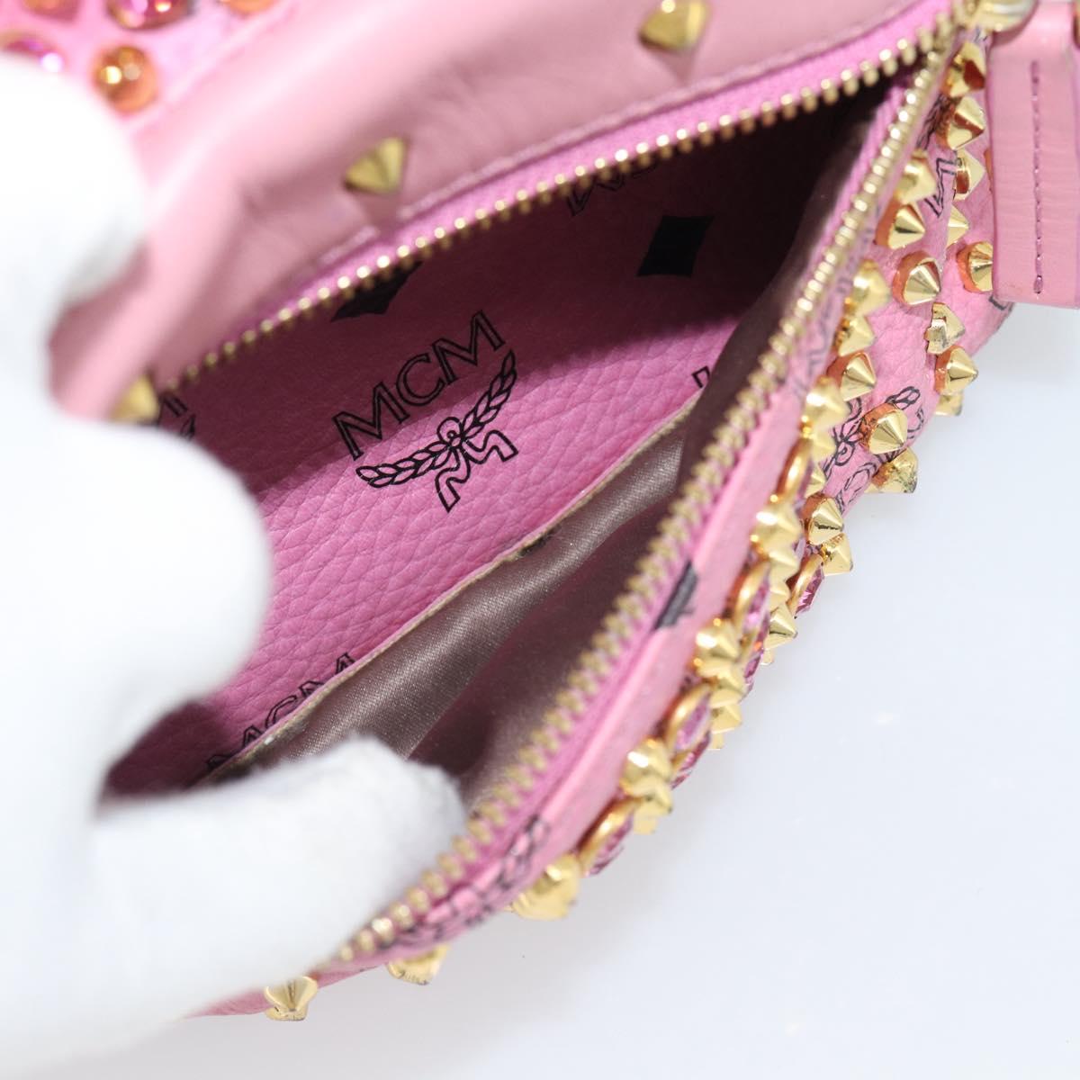 MCM Vicetos Logogram Studs Backpack Leather Pink Gold Auth 190946